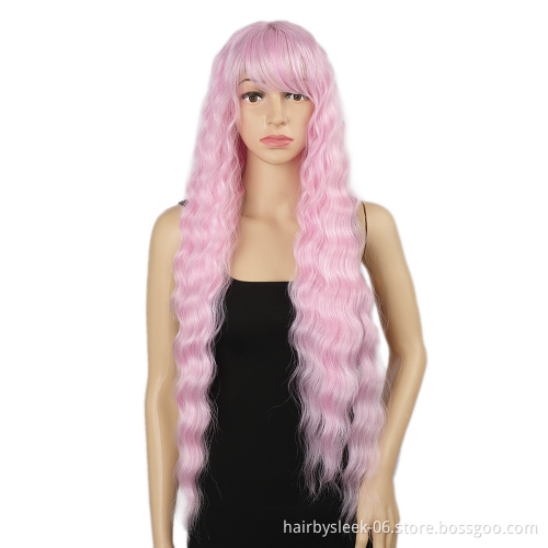 Wholesale new wigs with no Lace curly hair for woman machine made super soft fiber long wig girl hair cheap synthetic wigs